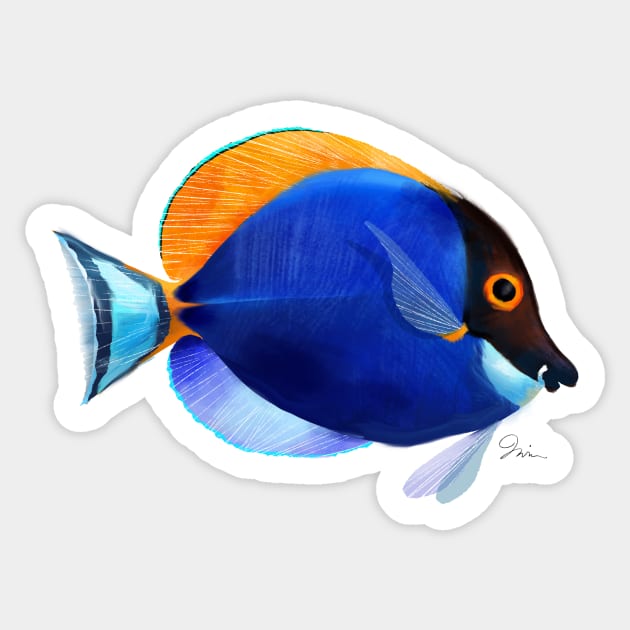 Powdered Blue Tang Sticker by TrevorIrvin